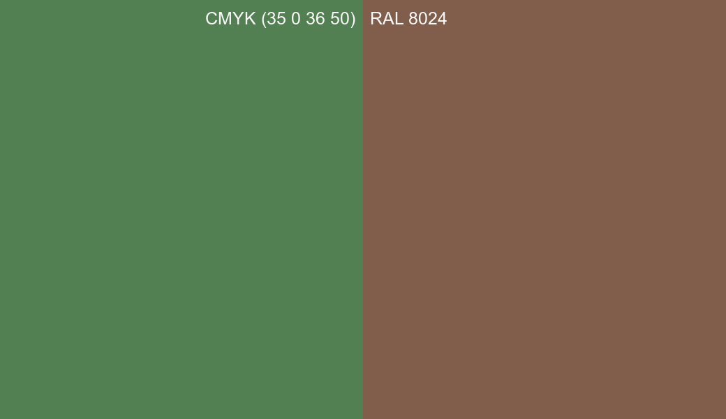 CMYK Color CMYK (35 0 36 50) vs RAL 8024 side by side comparison CMYK Color CMYK (35 0 36 50) vs RAL 8024 side by side comparison