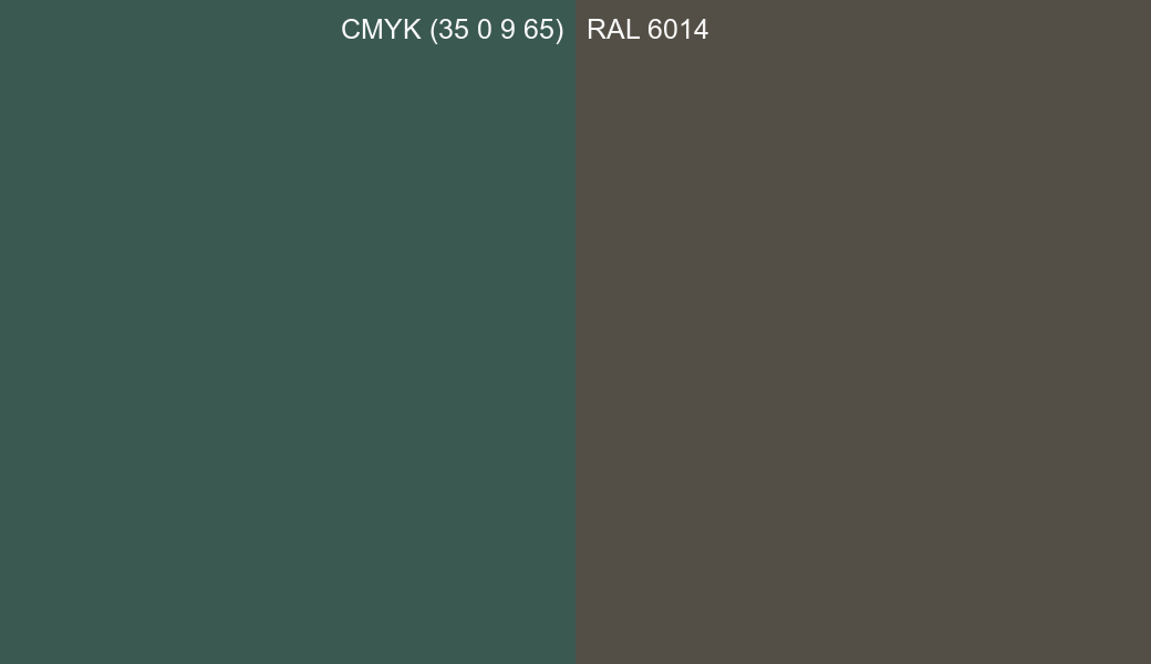 CMYK Color CMYK (35 0 9 65) vs RAL 6014 side by side comparison CMYK Color CMYK (35 0 9 65) vs RAL 6014 side by side comparison