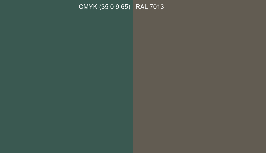 CMYK Color CMYK (35 0 9 65) vs RAL 7013 side by side comparison CMYK Color CMYK (35 0 9 65) vs RAL 7013 side by side comparison