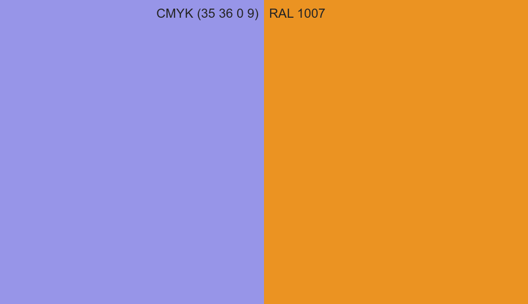 CMYK Color CMYK (35 36 0 9) vs RAL 1007 side by side comparison CMYK Color CMYK (35 36 0 9) vs RAL 1007 side by side comparison