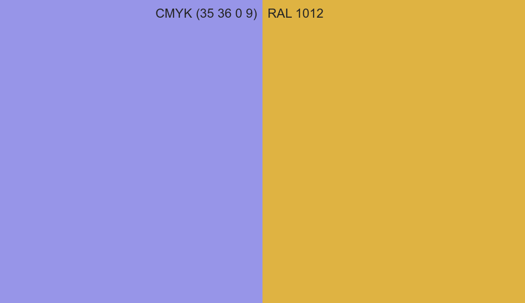 CMYK Color CMYK (35 36 0 9) vs RAL 1012 side by side comparison CMYK Color CMYK (35 36 0 9) vs RAL 1012 side by side comparison