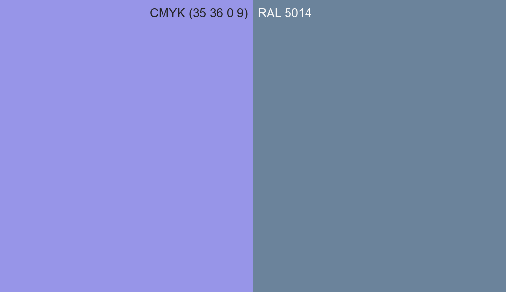 CMYK Color CMYK (35 36 0 9) vs RAL 5014 side by side comparison CMYK Color CMYK (35 36 0 9) vs RAL 5014 side by side comparison