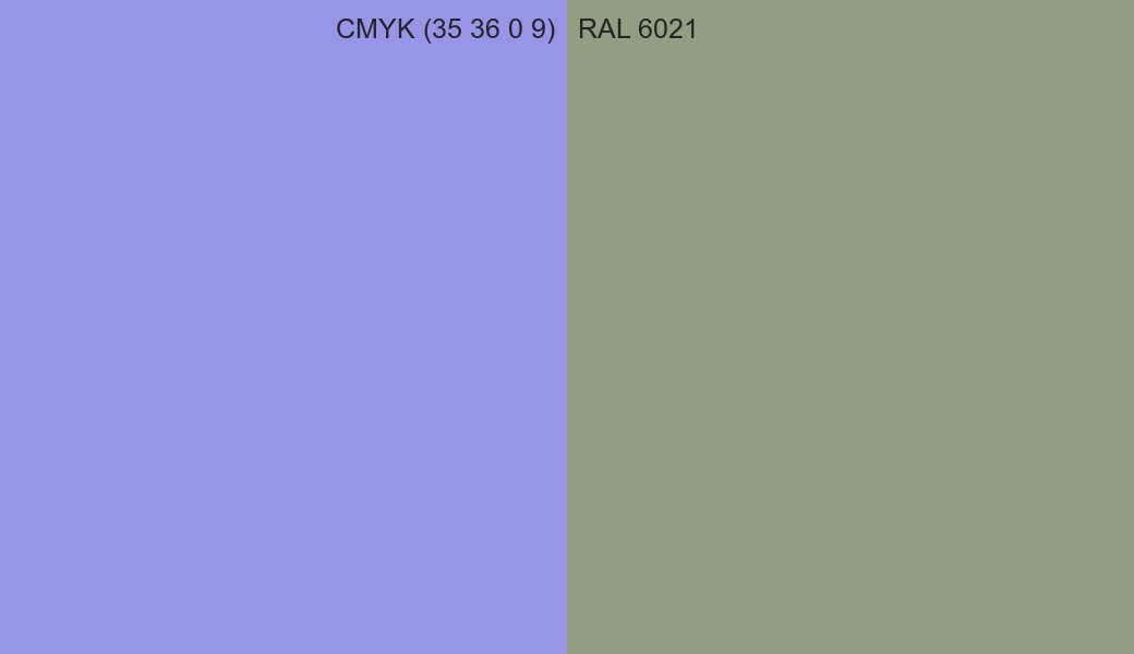 CMYK Color CMYK (35 36 0 9) vs RAL 6021 side by side comparison CMYK Color CMYK (35 36 0 9) vs RAL 6021 side by side comparison