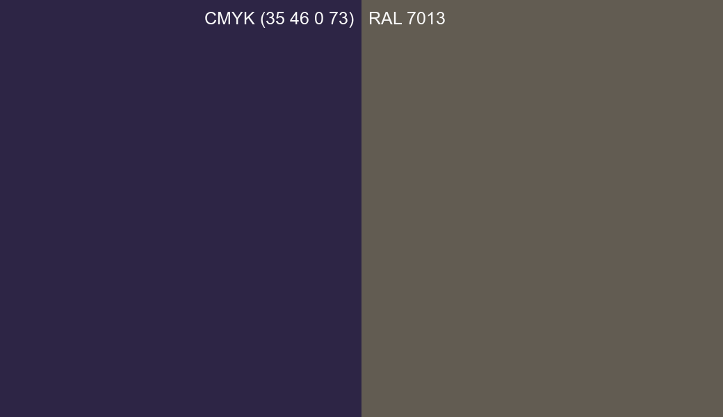 CMYK Color CMYK (35 46 0 73) vs RAL 7013 side by side comparison CMYK Color CMYK (35 46 0 73) vs RAL 7013 side by side comparison