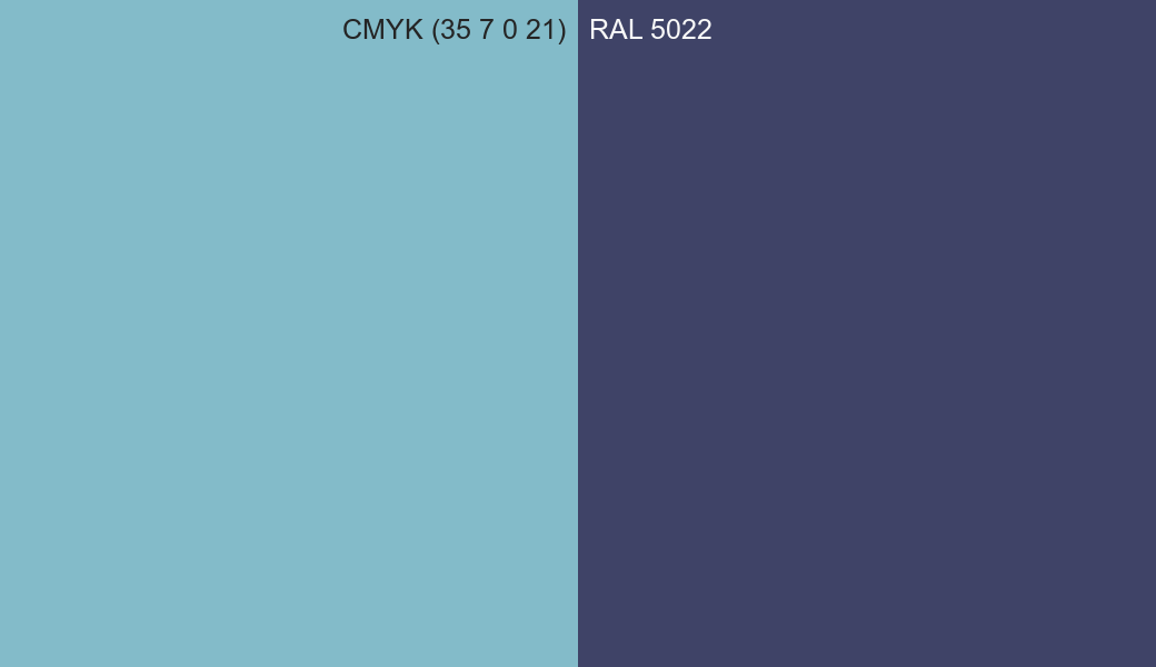 CMYK Color CMYK (35 7 0 21) vs RAL 5022 side by side comparison CMYK Color CMYK (35 7 0 21) vs RAL 5022 side by side comparison