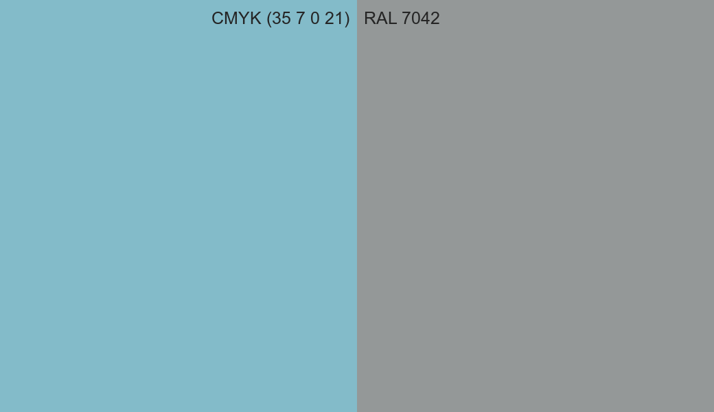 CMYK Color CMYK (35 7 0 21) vs RAL 7042 side by side comparison CMYK Color CMYK (35 7 0 21) vs RAL 7042 side by side comparison