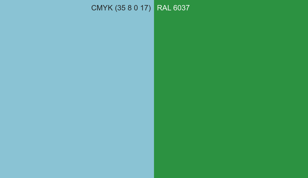 CMYK Color CMYK (35 8 0 17) vs RAL 6037 side by side comparison CMYK Color CMYK (35 8 0 17) vs RAL 6037 side by side comparison