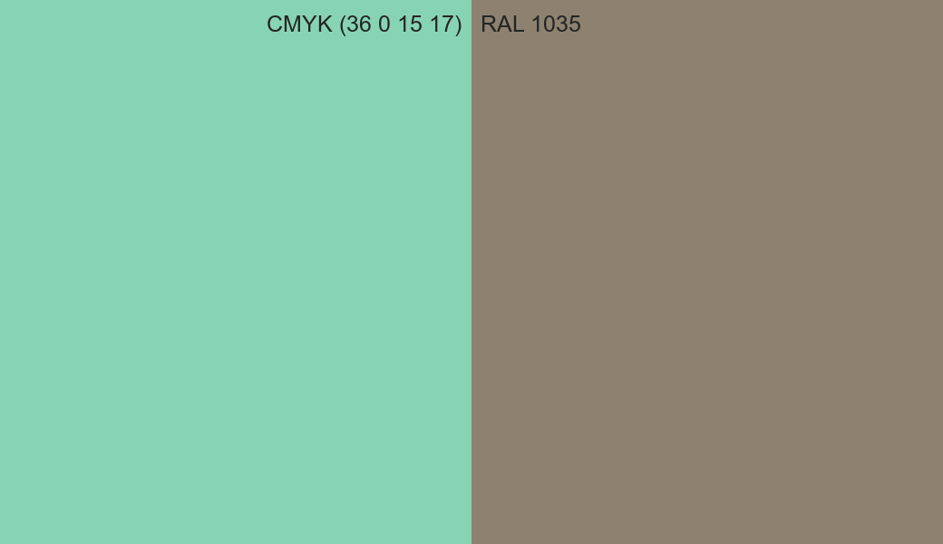 CMYK Color CMYK (36 0 15 17) vs RAL 1035 side by side comparison CMYK Color CMYK (36 0 15 17) vs RAL 1035 side by side comparison