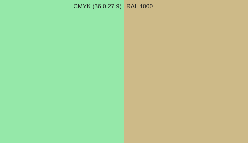 CMYK Color CMYK (36 0 27 9) vs RAL 1000 side by side comparison CMYK Color CMYK (36 0 27 9) vs RAL 1000 side by side comparison