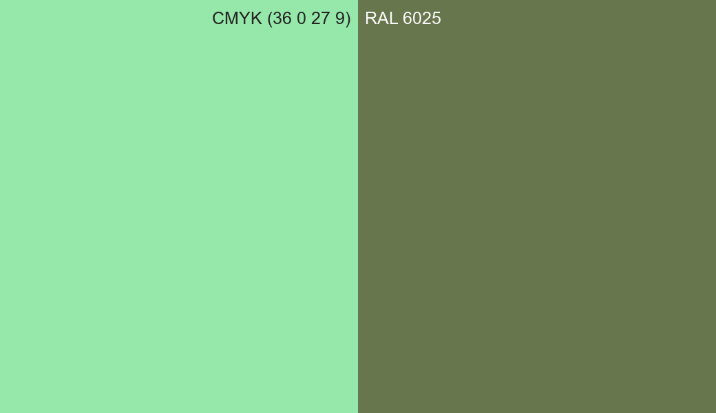 CMYK Color CMYK (36 0 27 9) vs RAL 6025 side by side comparison CMYK Color CMYK (36 0 27 9) vs RAL 6025 side by side comparison