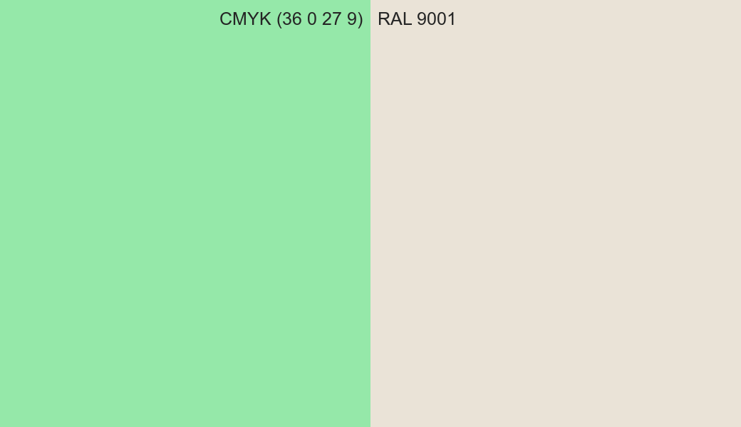 CMYK Color CMYK (36 0 27 9) vs RAL 9001 side by side comparison CMYK Color CMYK (36 0 27 9) vs RAL 9001 side by side comparison