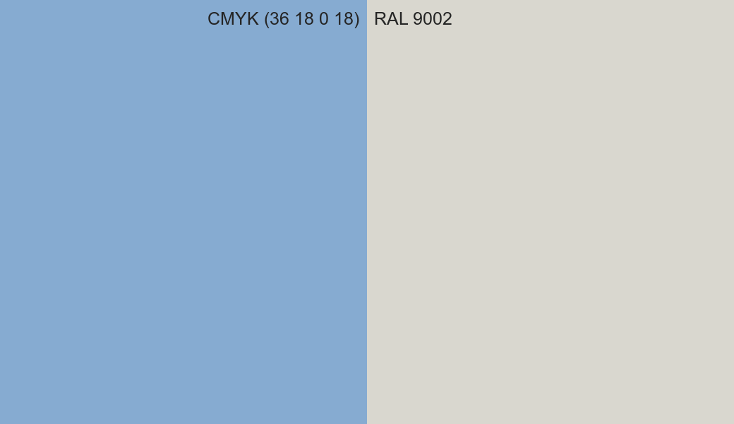 CMYK Color CMYK (36 18 0 18) vs RAL 9002 side by side comparison CMYK Color CMYK (36 18 0 18) vs RAL 9002 side by side comparison