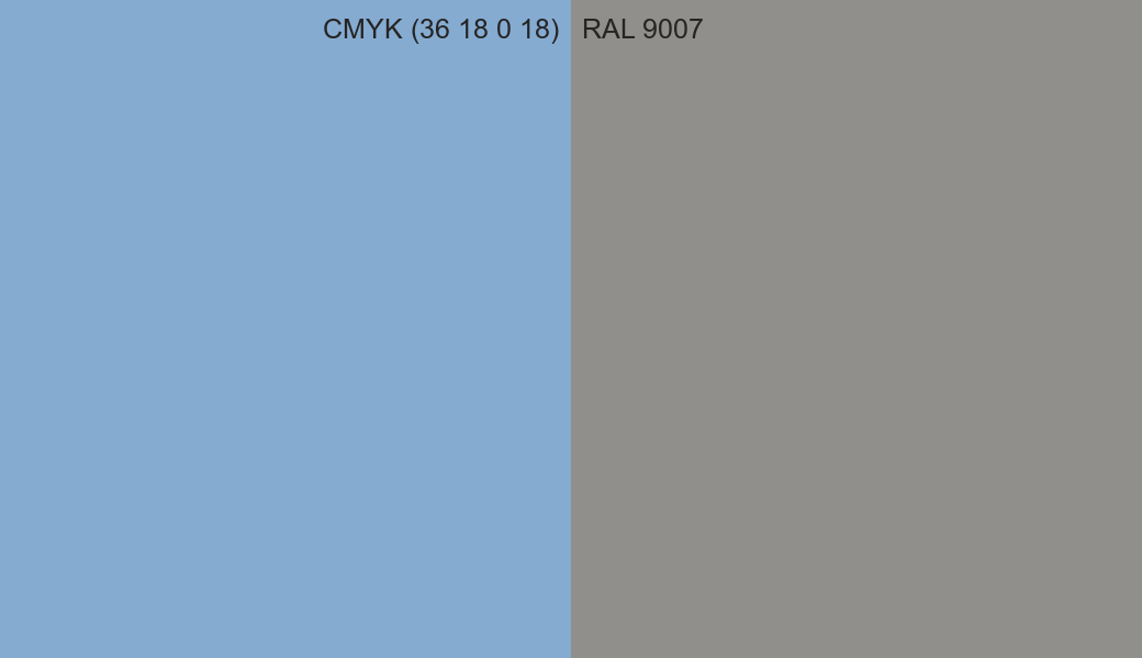CMYK Color CMYK (36 18 0 18) vs RAL 9007 side by side comparison CMYK Color CMYK (36 18 0 18) vs RAL 9007 side by side comparison