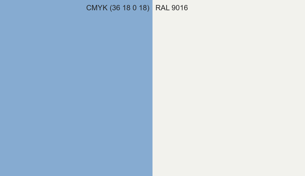 CMYK Color CMYK (36 18 0 18) vs RAL 9016 side by side comparison CMYK Color CMYK (36 18 0 18) vs RAL 9016 side by side comparison