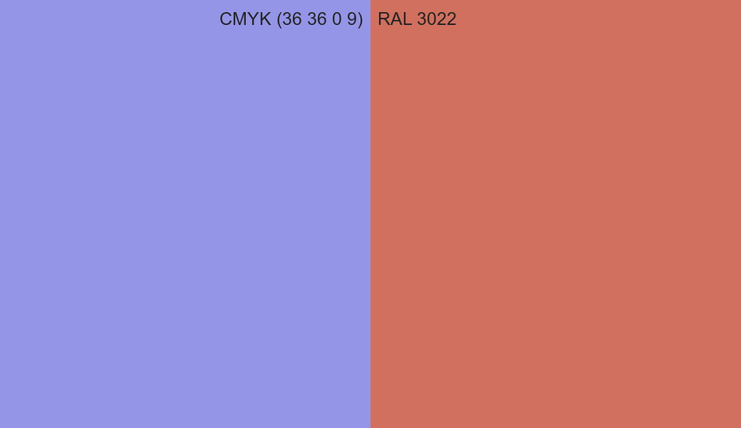 CMYK Color CMYK (36 36 0 9) vs RAL 3022 side by side comparison CMYK Color CMYK (36 36 0 9) vs RAL 3022 side by side comparison