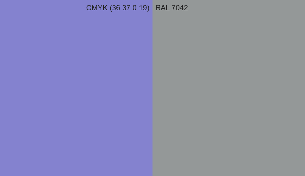 CMYK Color CMYK (36 37 0 19) vs RAL 7042 side by side comparison CMYK Color CMYK (36 37 0 19) vs RAL 7042 side by side comparison