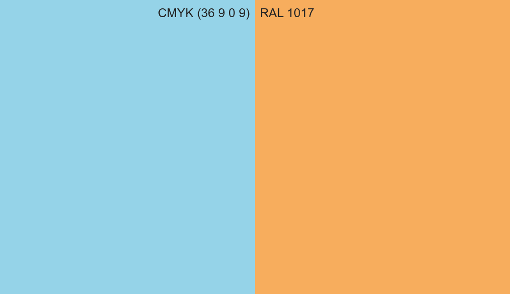 CMYK Color CMYK (36 9 0 9) vs RAL 1017 side by side comparison CMYK Color CMYK (36 9 0 9) vs RAL 1017 side by side comparison