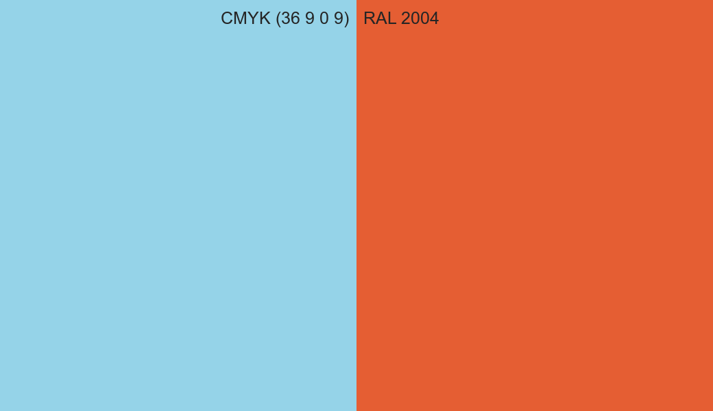 CMYK Color CMYK (36 9 0 9) vs RAL 2004 side by side comparison CMYK Color CMYK (36 9 0 9) vs RAL 2004 side by side comparison