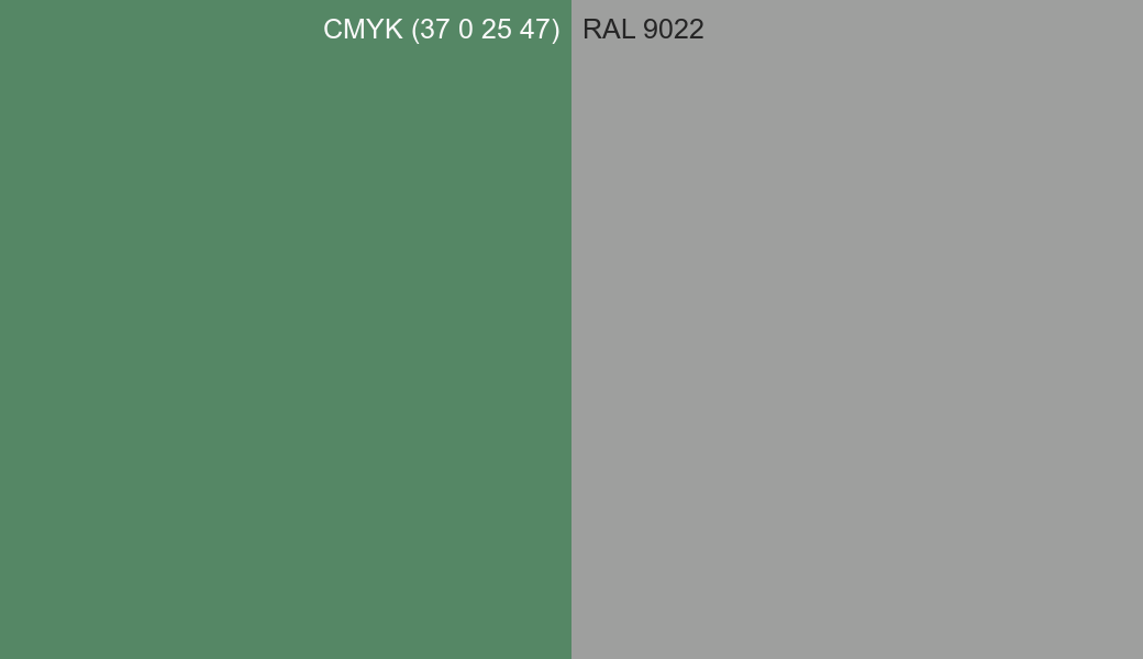 CMYK Color CMYK (37 0 25 47) vs RAL 9022 side by side comparison CMYK Color CMYK (37 0 25 47) vs RAL 9022 side by side comparison