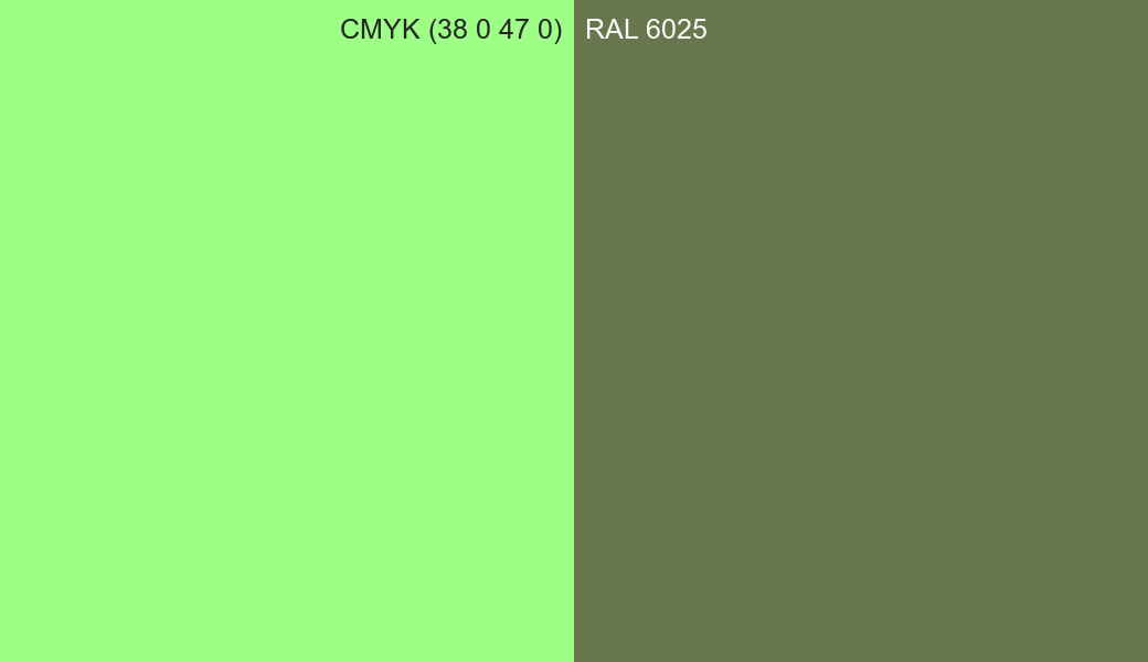 CMYK Color CMYK (38 0 47 0) vs RAL 6025 side by side comparison CMYK Color CMYK (38 0 47 0) vs RAL 6025 side by side comparison