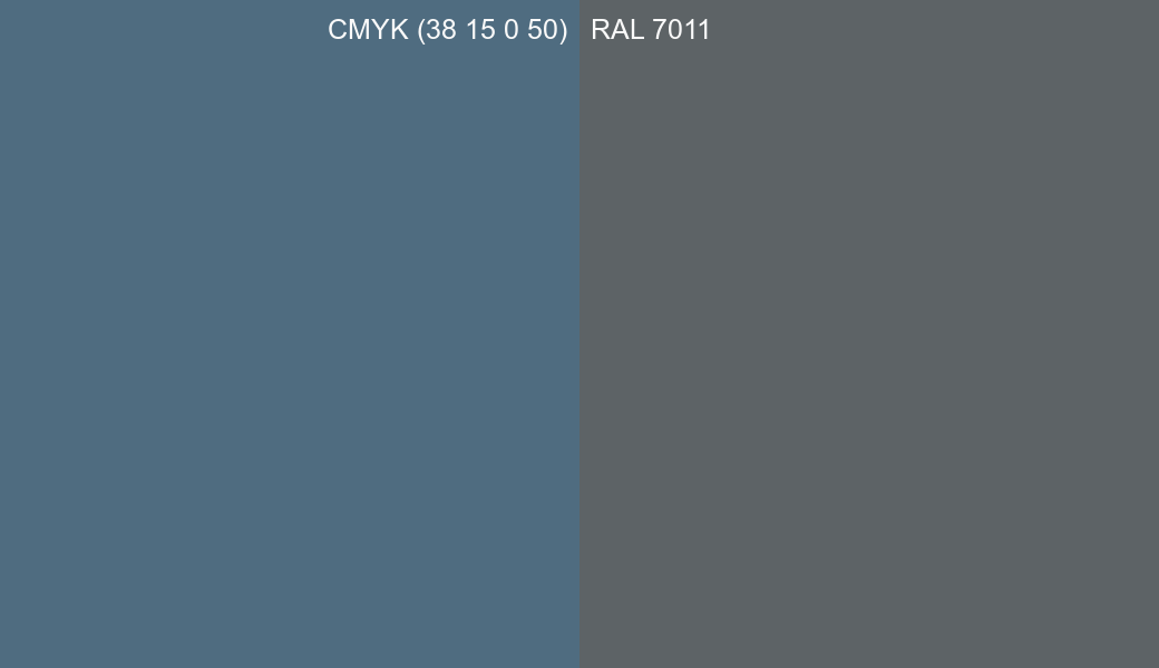 CMYK Color CMYK (38 15 0 50) vs RAL 7011 side by side comparison CMYK Color CMYK (38 15 0 50) vs RAL 7011 side by side comparison