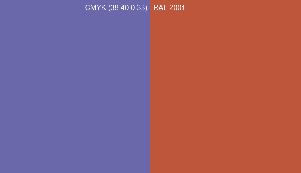 CMYK Color CMYK (38 40 0 33) vs RAL 2001 side by side comparison CMYK Color CMYK (38 40 0 33) vs RAL 2001 side by side comparison