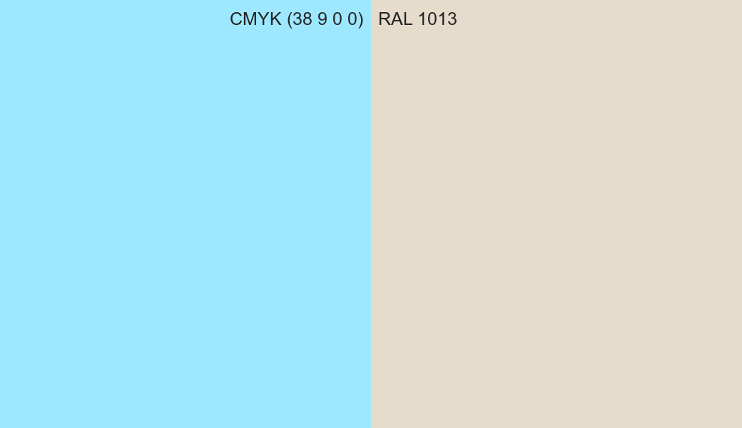 CMYK Color CMYK (38 9 0 0) vs RAL 1013 side by side comparison CMYK Color CMYK (38 9 0 0) vs RAL 1013 side by side comparison