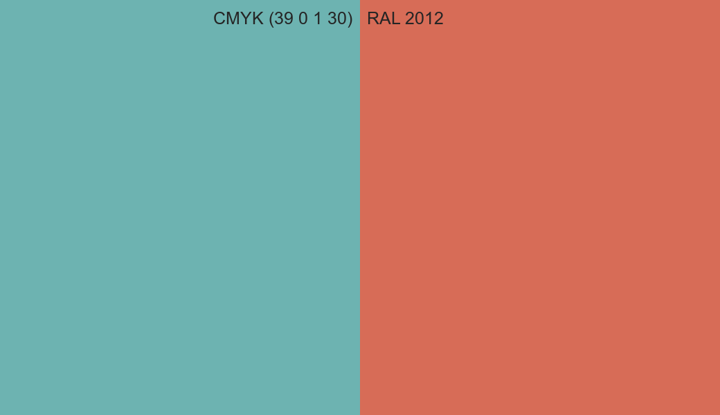 CMYK Color CMYK (39 0 1 30) vs RAL 2012 side by side comparison CMYK Color CMYK (39 0 1 30) vs RAL 2012 side by side comparison