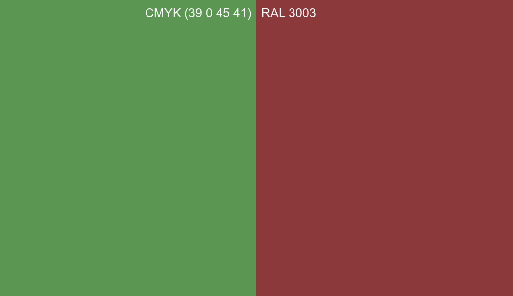 CMYK Color CMYK (39 0 45 41) vs RAL 3003 side by side comparison CMYK Color CMYK (39 0 45 41) vs RAL 3003 side by side comparison