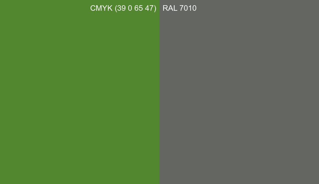 CMYK Color CMYK (39 0 65 47) vs RAL 7010 side by side comparison CMYK Color CMYK (39 0 65 47) vs RAL 7010 side by side comparison