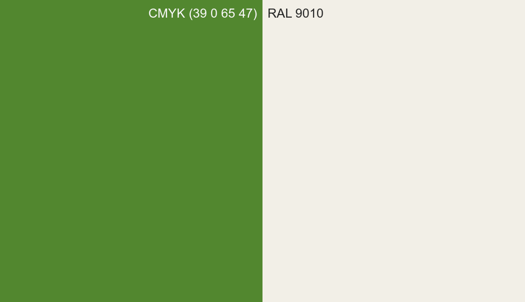 CMYK Color CMYK (39 0 65 47) vs RAL 9010 side by side comparison CMYK Color CMYK (39 0 65 47) vs RAL 9010 side by side comparison