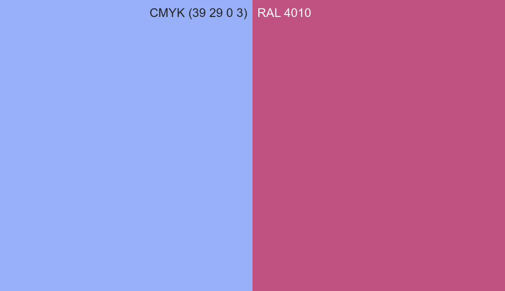 CMYK Color CMYK (39 29 0 3) vs RAL 4010 side by side comparison CMYK Color CMYK (39 29 0 3) vs RAL 4010 side by side comparison