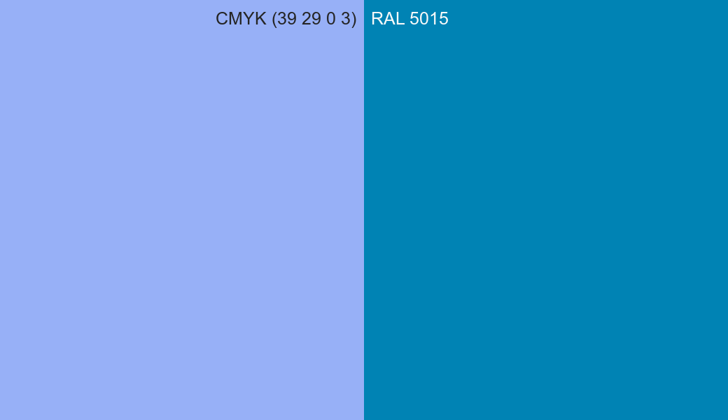 CMYK Color CMYK (39 29 0 3) vs RAL 5015 side by side comparison CMYK Color CMYK (39 29 0 3) vs RAL 5015 side by side comparison