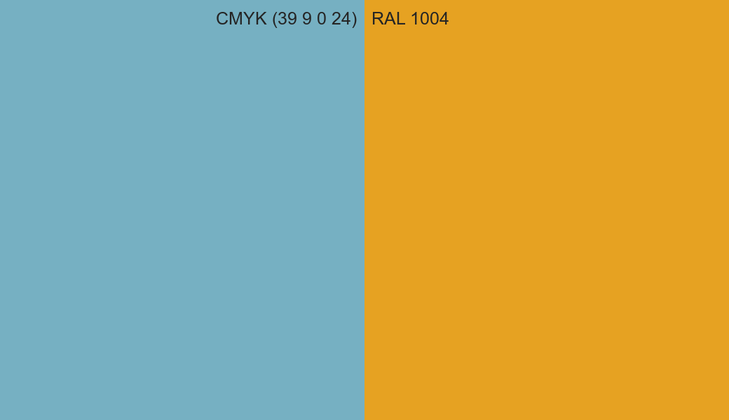 CMYK Color CMYK (39 9 0 24) vs RAL 1004 side by side comparison CMYK Color CMYK (39 9 0 24) vs RAL 1004 side by side comparison