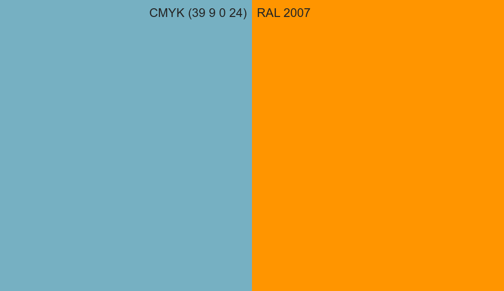 CMYK Color CMYK (39 9 0 24) vs RAL 2007 side by side comparison CMYK Color CMYK (39 9 0 24) vs RAL 2007 side by side comparison