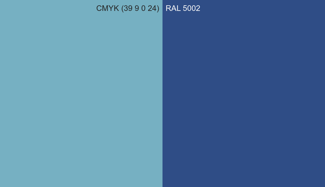 CMYK Color CMYK (39 9 0 24) vs RAL 5002 side by side comparison CMYK Color CMYK (39 9 0 24) vs RAL 5002 side by side comparison