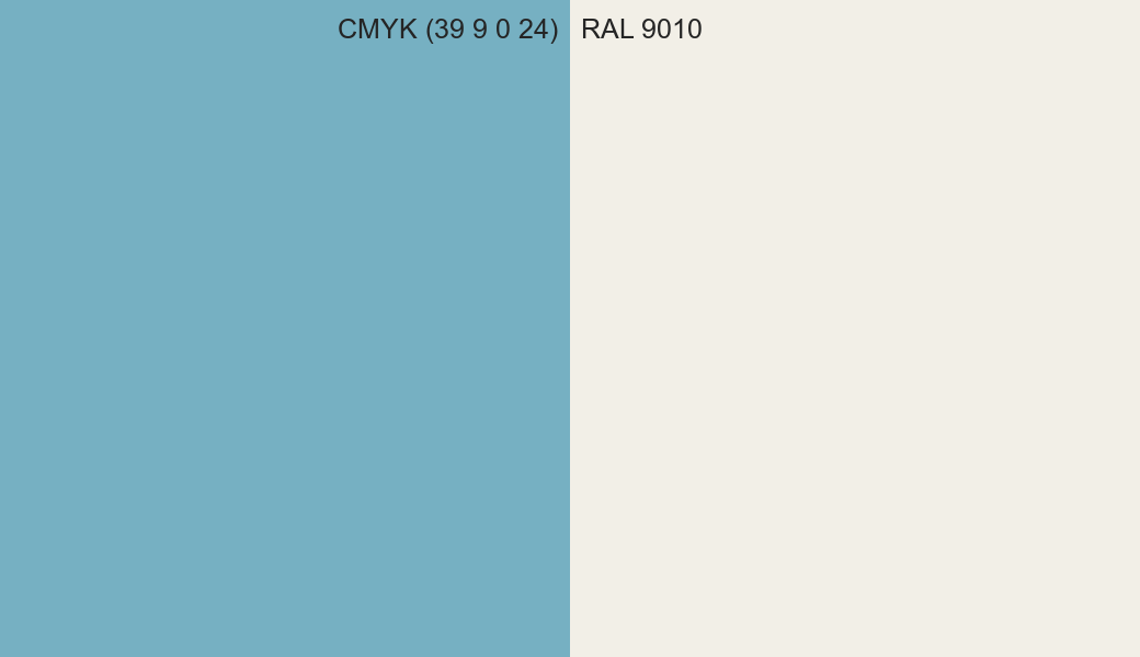 CMYK Color CMYK (39 9 0 24) vs RAL 9010 side by side comparison CMYK Color CMYK (39 9 0 24) vs RAL 9010 side by side comparison