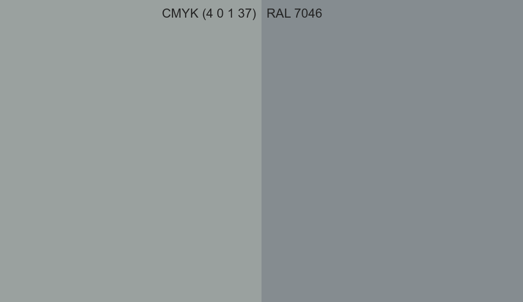 CMYK Color CMYK (4 0 1 37) vs RAL 7046 side by side comparison CMYK Color CMYK (4 0 1 37) vs RAL 7046 side by side comparison