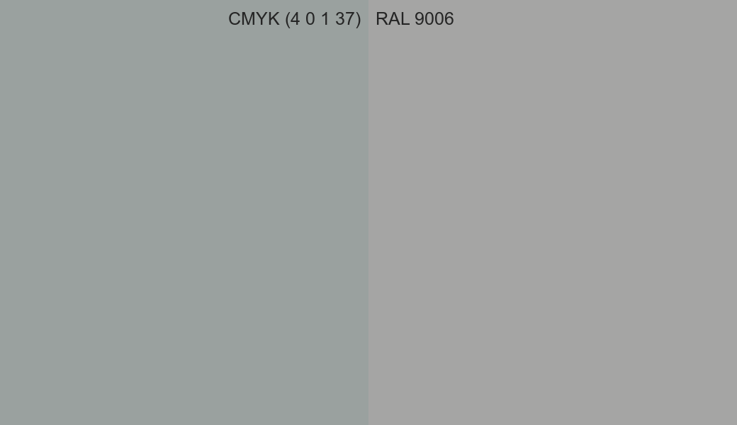 CMYK Color CMYK (4 0 1 37) vs RAL 9006 side by side comparison CMYK Color CMYK (4 0 1 37) vs RAL 9006 side by side comparison