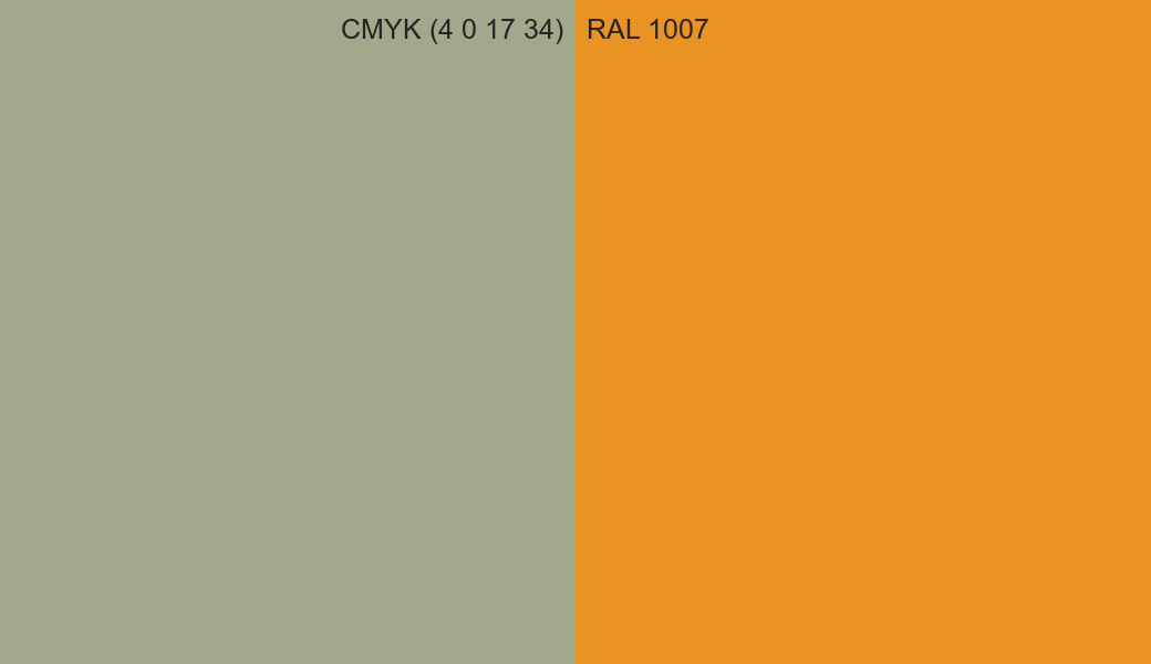 CMYK Color CMYK (4 0 17 34) vs RAL 1007 side by side comparison CMYK Color CMYK (4 0 17 34) vs RAL 1007 side by side comparison