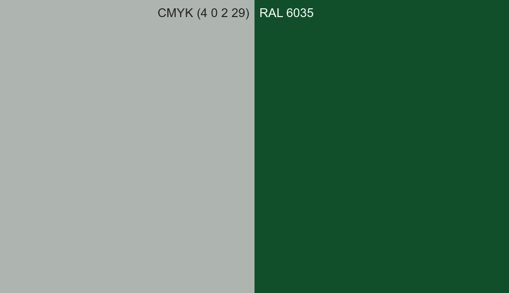 CMYK Color CMYK (4 0 2 29) vs RAL 6035 side by side comparison CMYK Color CMYK (4 0 2 29) vs RAL 6035 side by side comparison