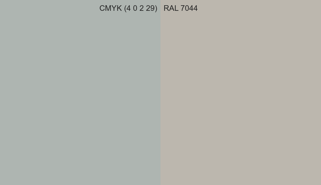 CMYK Color CMYK (4 0 2 29) vs RAL 7044 side by side comparison CMYK Color CMYK (4 0 2 29) vs RAL 7044 side by side comparison