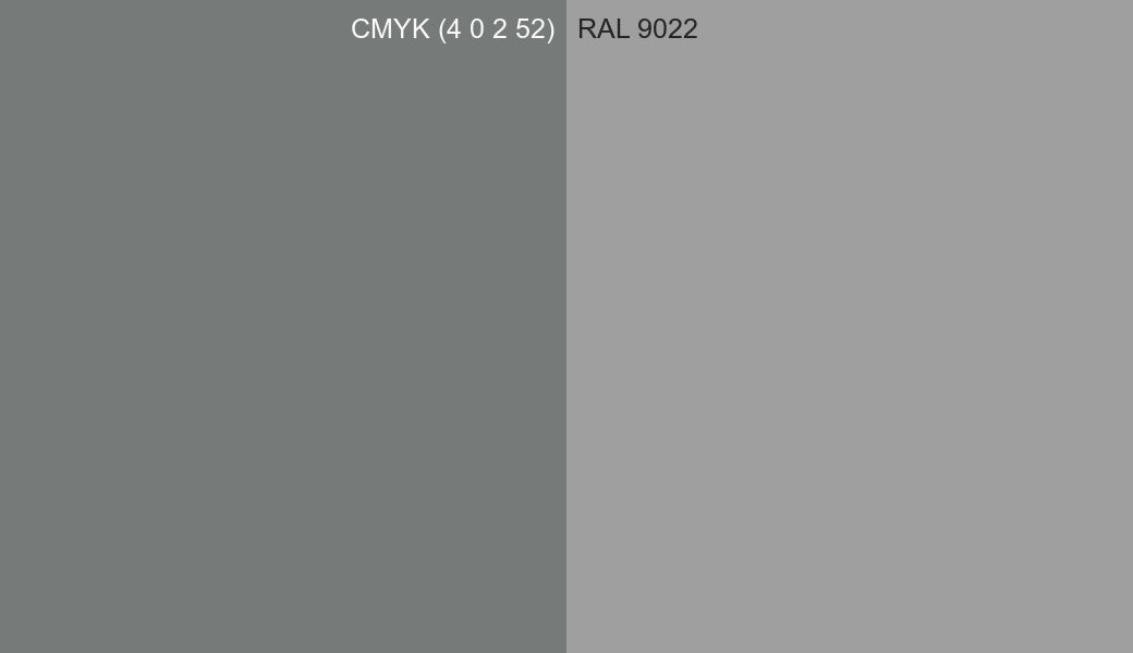 CMYK Color CMYK (4 0 2 52) vs RAL 9022 side by side comparison CMYK Color CMYK (4 0 2 52) vs RAL 9022 side by side comparison