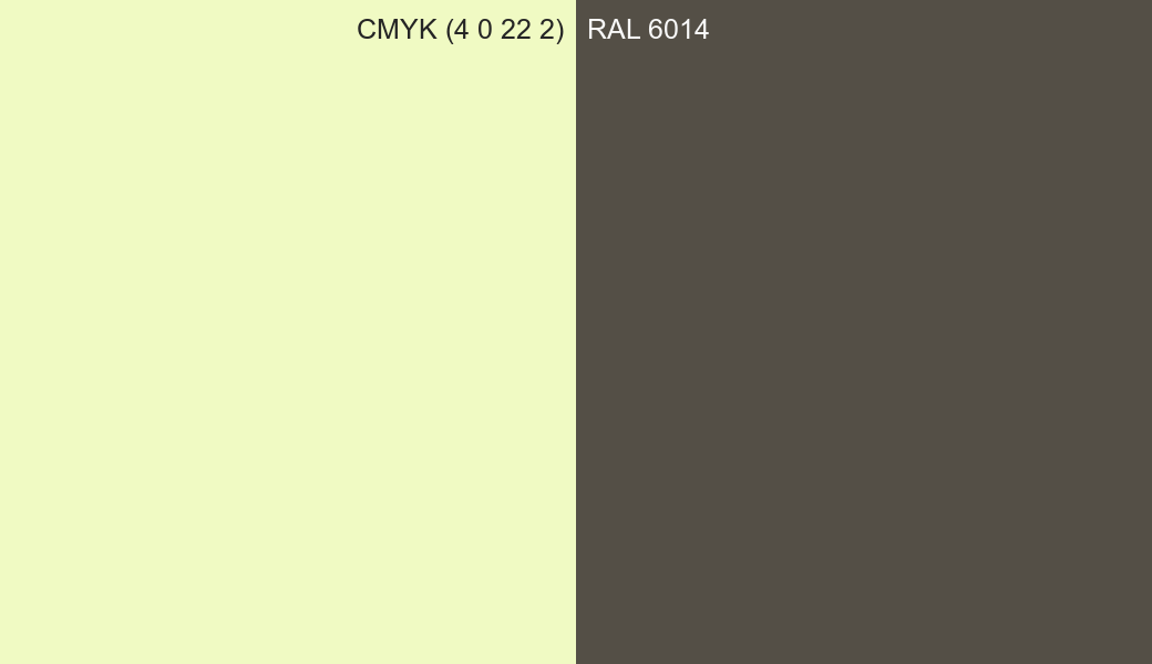 CMYK Color CMYK (4 0 22 2) vs RAL 6014 side by side comparison CMYK Color CMYK (4 0 22 2) vs RAL 6014 side by side comparison