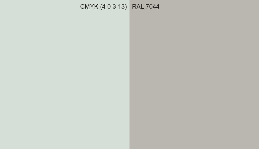 CMYK Color CMYK (4 0 3 13) vs RAL 7044 side by side comparison CMYK Color CMYK (4 0 3 13) vs RAL 7044 side by side comparison