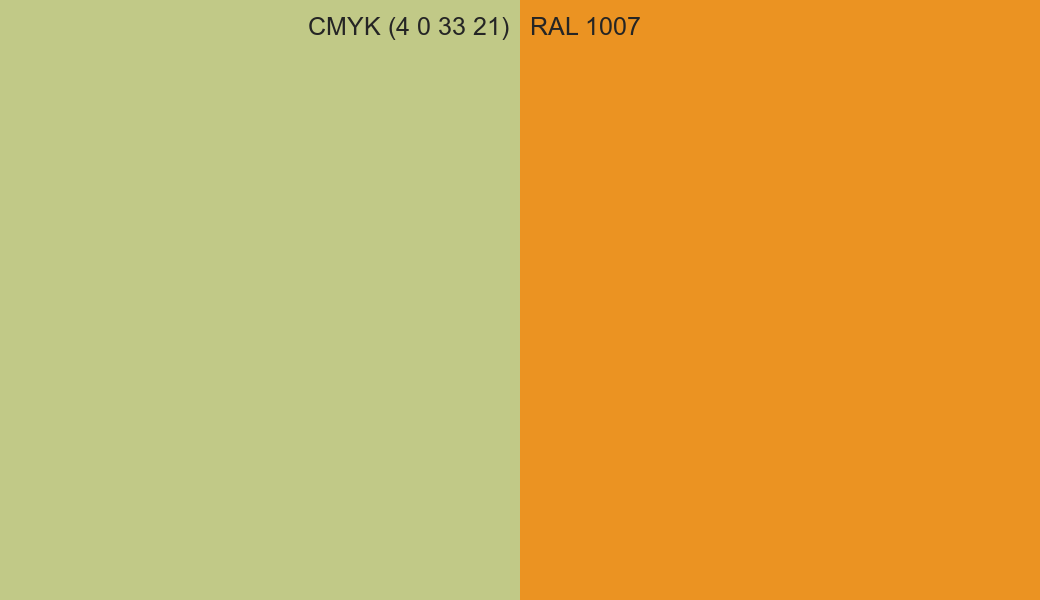 CMYK Color CMYK (4 0 33 21) vs RAL 1007 side by side comparison CMYK Color CMYK (4 0 33 21) vs RAL 1007 side by side comparison