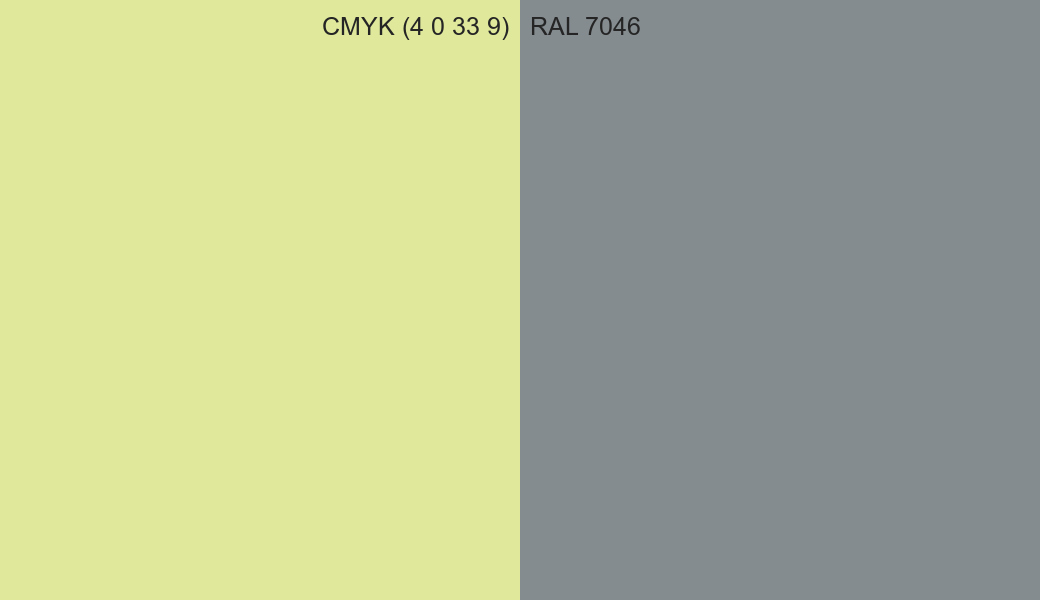 CMYK Color CMYK (4 0 33 9) vs RAL 7046 side by side comparison CMYK Color CMYK (4 0 33 9) vs RAL 7046 side by side comparison