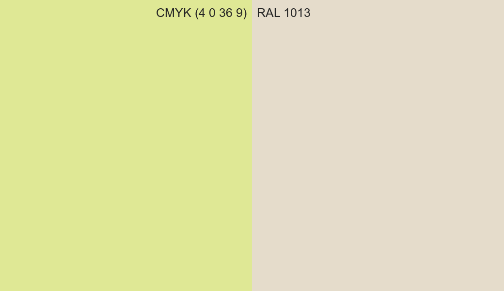 CMYK Color CMYK (4 0 36 9) vs RAL 1013 side by side comparison CMYK Color CMYK (4 0 36 9) vs RAL 1013 side by side comparison