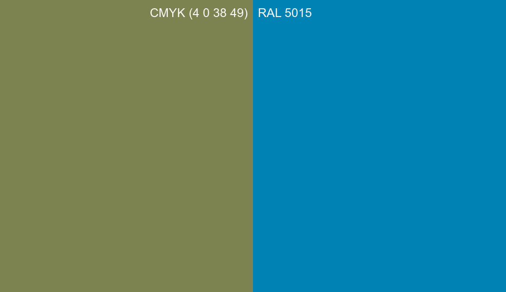 CMYK Color CMYK (4 0 38 49) vs RAL 5015 side by side comparison CMYK Color CMYK (4 0 38 49) vs RAL 5015 side by side comparison