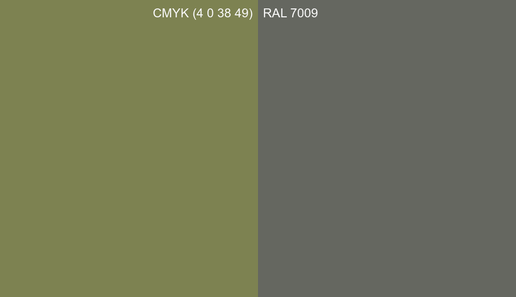 CMYK Color CMYK (4 0 38 49) vs RAL 7009 side by side comparison CMYK Color CMYK (4 0 38 49) vs RAL 7009 side by side comparison